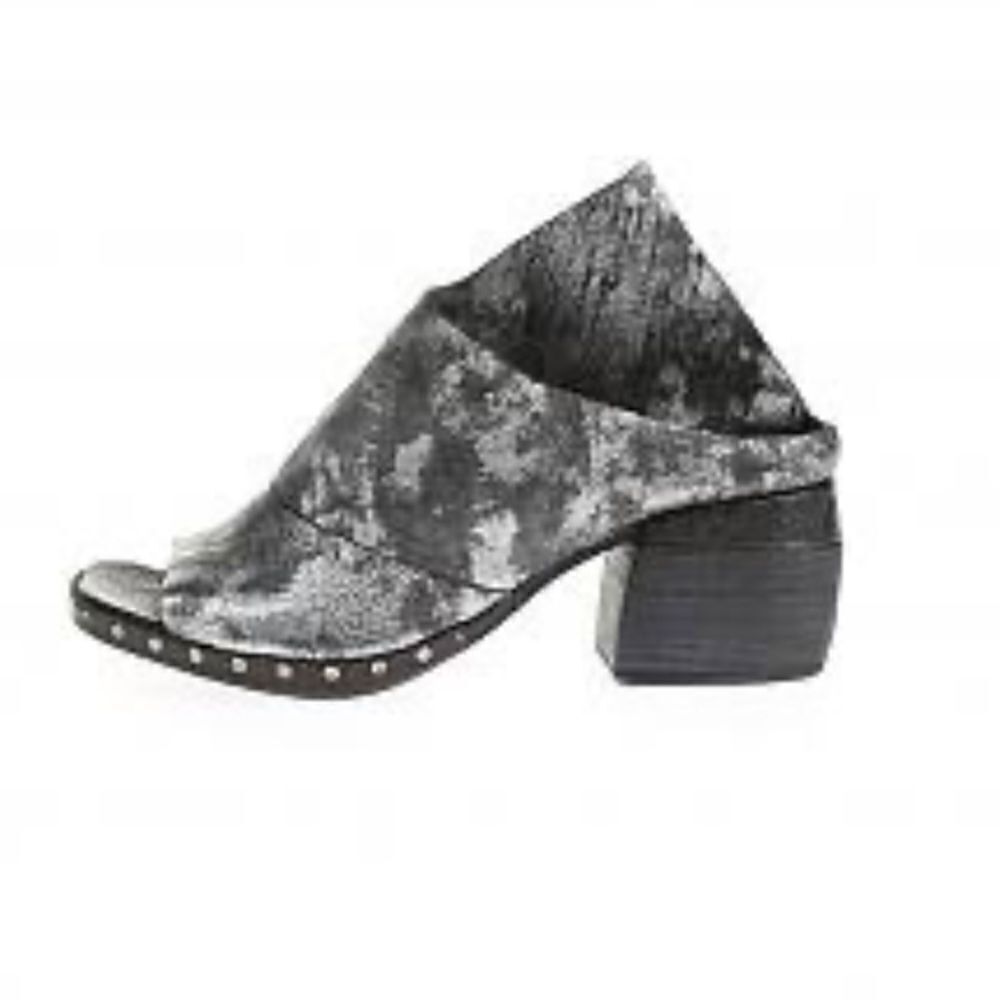 A.S.9.8 Metallic Black Silver Open Toe Mule Block Heel Slides Mules size EU 36